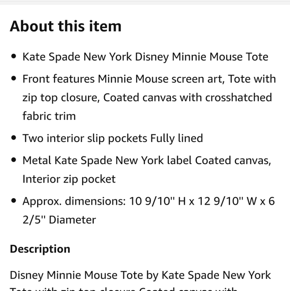 FINAL NWT!!! 2 left!! Kate Spade Minnie Mouse Tote - Picture 6 of 11